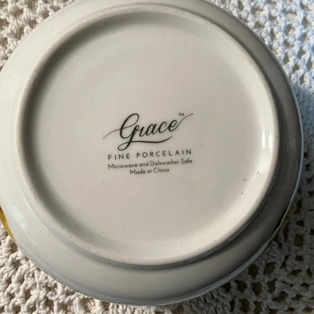 Grace‎ Fine Porcelain Lemon Pattern Bowl White Ceramic Kitchen Decor